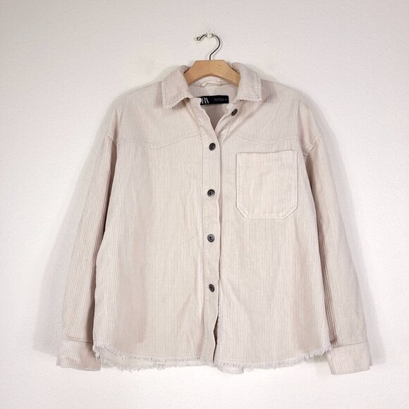 ZARA Corduroy Overshirt Oversized Button Down Shirt Jacket Cream Small Minimal - Picture 3 of 12